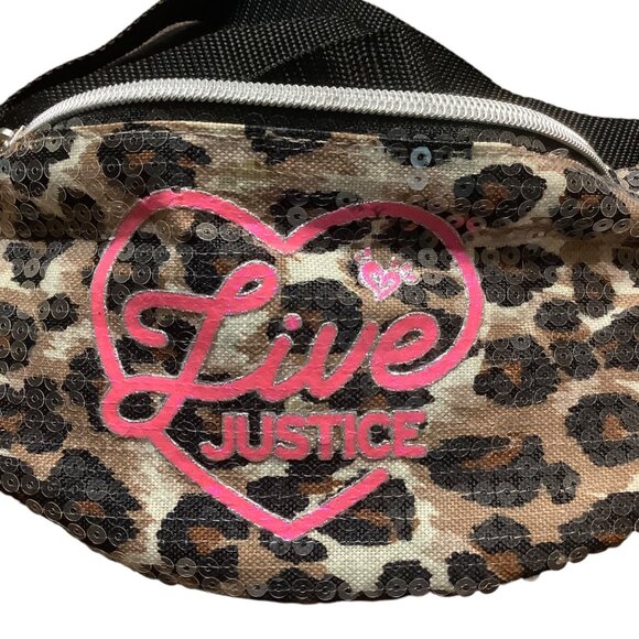 Justice Girls Leopard Print Fanny Pack Sequin Tassel Accent Adjustable NWOT - Picture 2 of 8